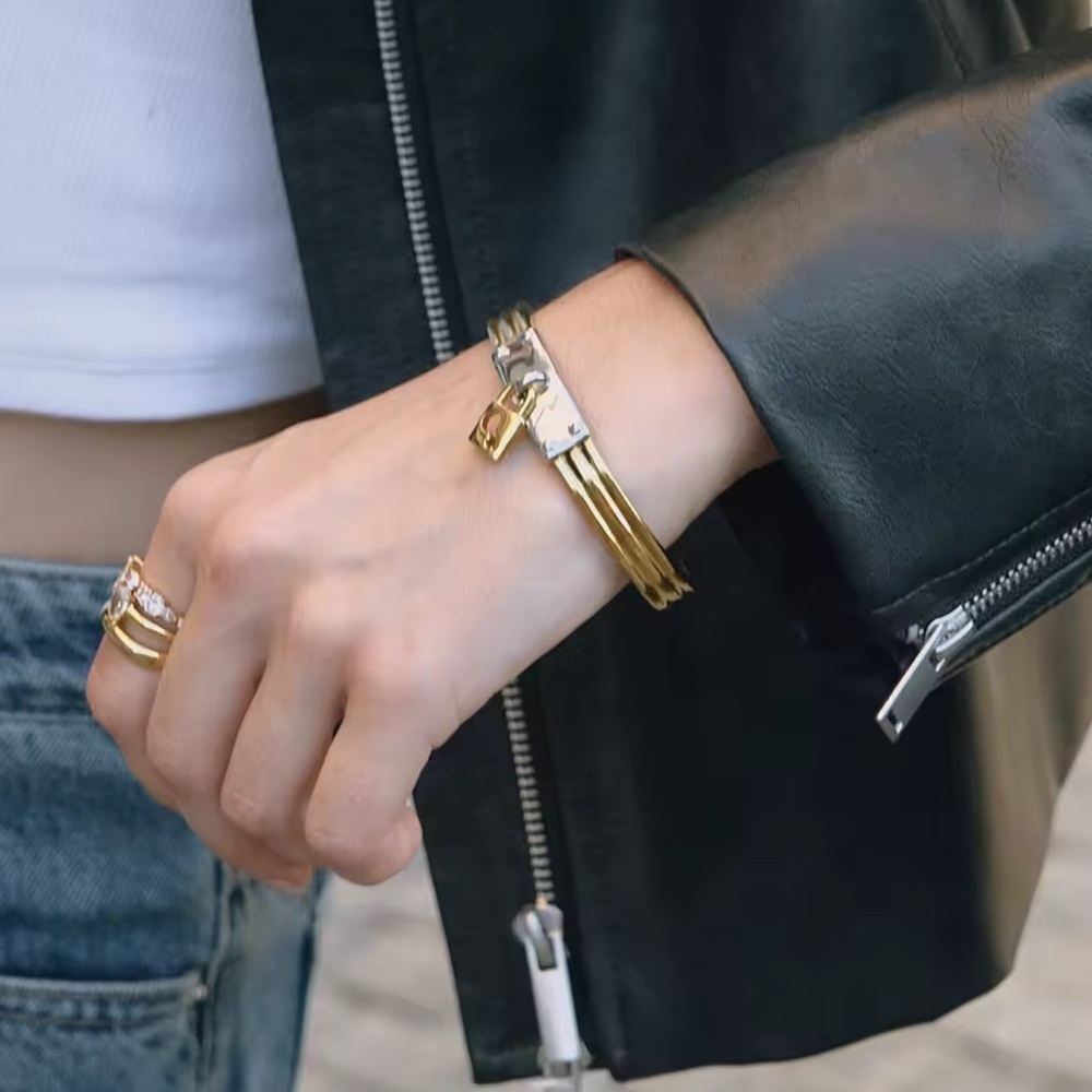 Luxury Lock Charm Cuff Bracelet – Statement Gold Bangle